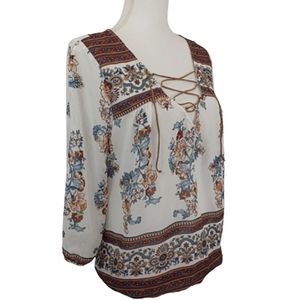 Maurices Cold Shoulder Sleeve Boho Bohemian Fall Floral Peasant Top Shirt Top